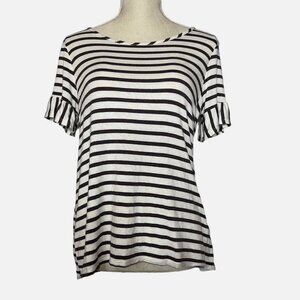 Green Envelope Ruffle Sleeve Striped Blouse Top Size Small